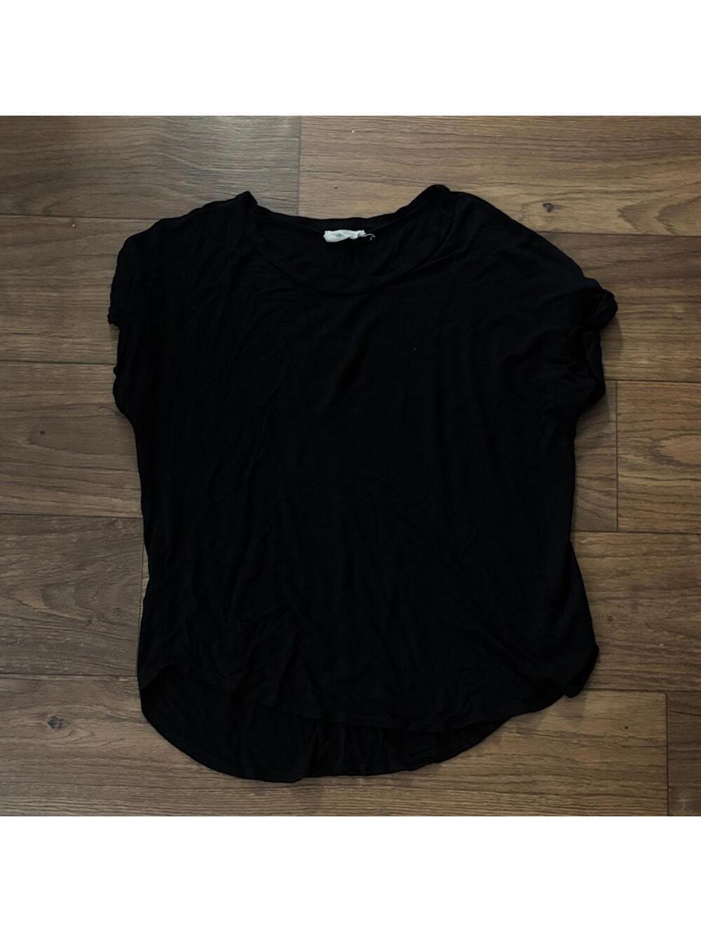 Rebel Society Black Women's Short Sleeve T-Shirt Top Slub Knit Boxy Relaxed